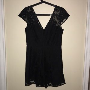 Deep V lace romper